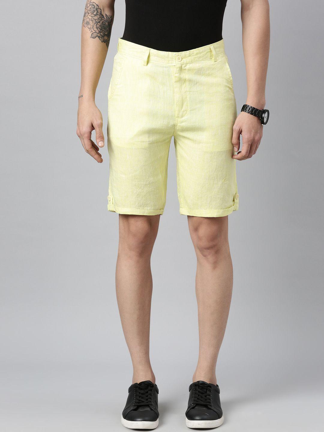 Ecentric Men Yellow Solid Eco-Friendly Hemp Slim Fit Antimicrobial Sustainable Shorts