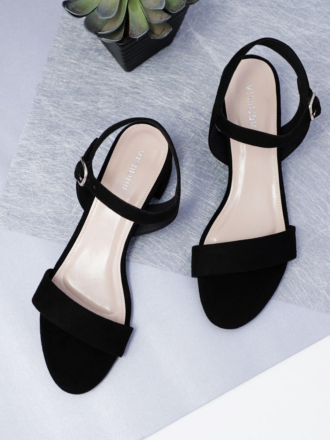 vishudh-women-black-solid-block-heels