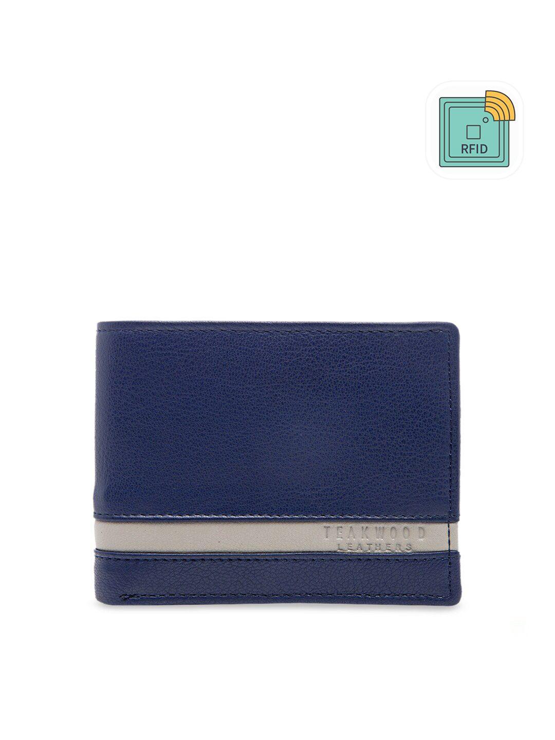 Teakwood Leathers Men Blue Solid Two Fold Wallet