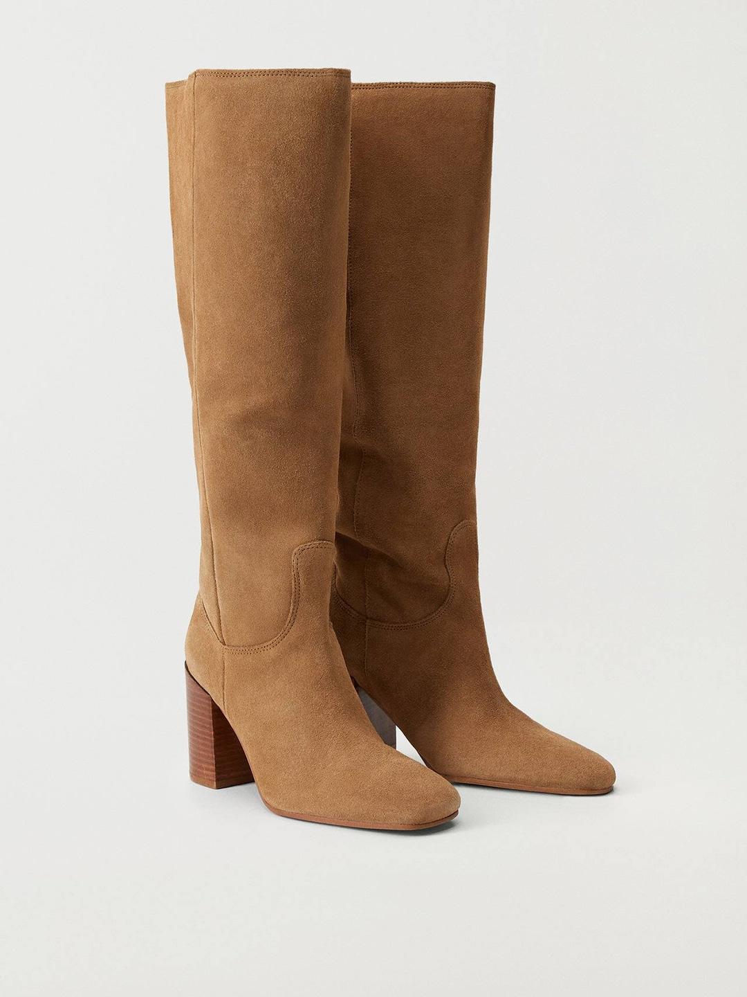 mango-women-brown-solid-knee-high-length-leather-slouchy-boots