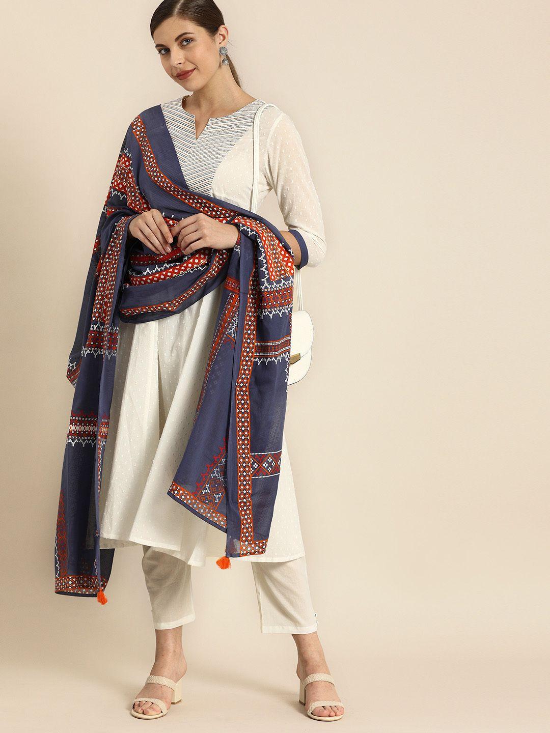 anouk-women-white-woven-design-kurta-with-trousers-&-dupatta