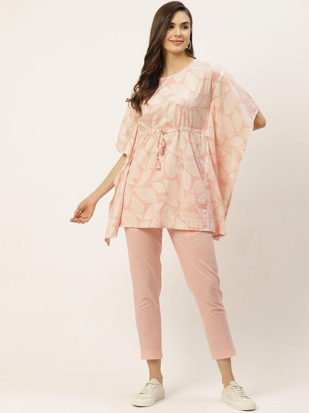 Sangria Women Pink & White Pure Cotton Ethnic Motifs Print Clothing Set
