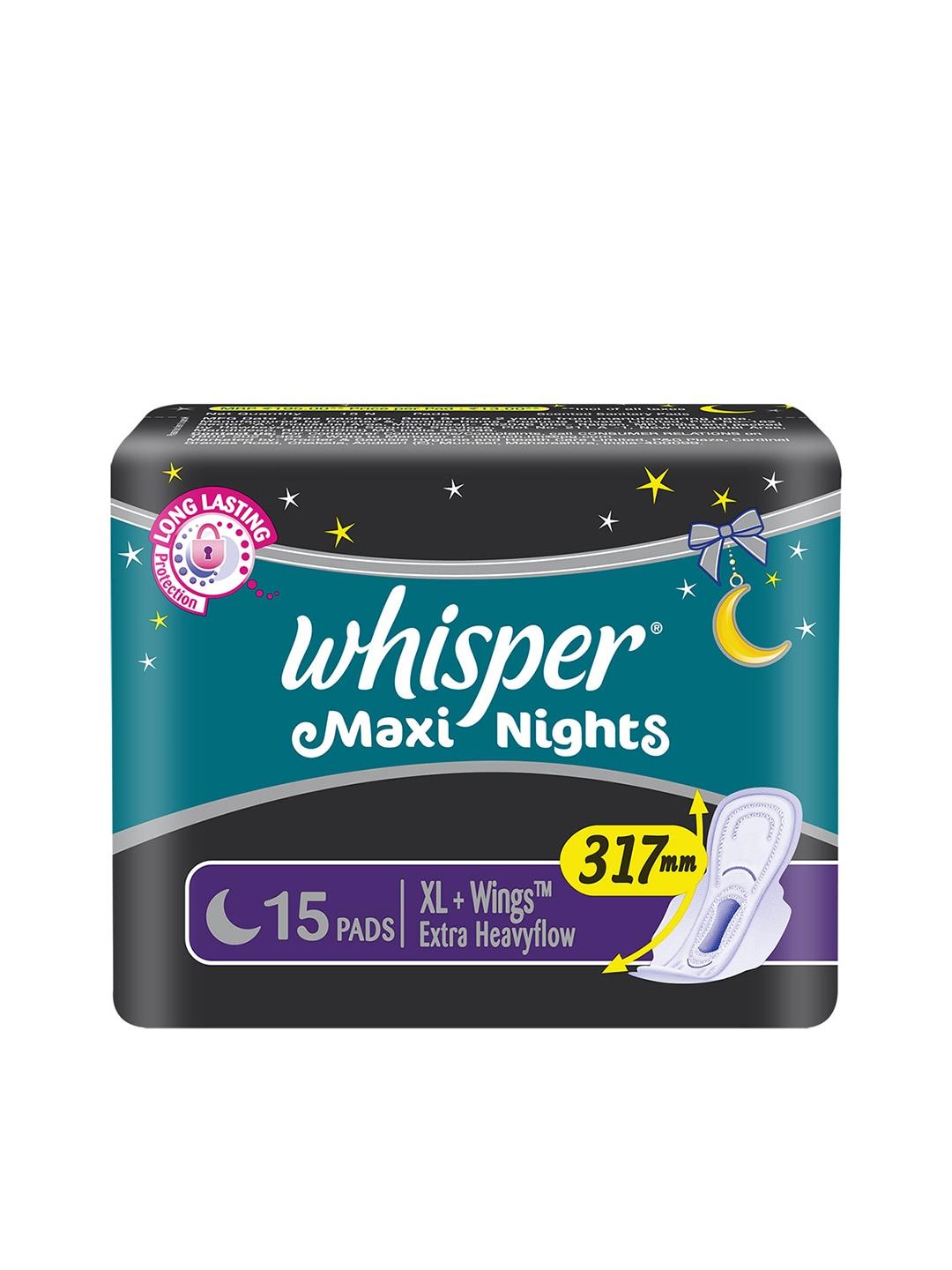 Whisper Maxi Night Sanitary Pads with Extra Large Wings - 15 Pads
