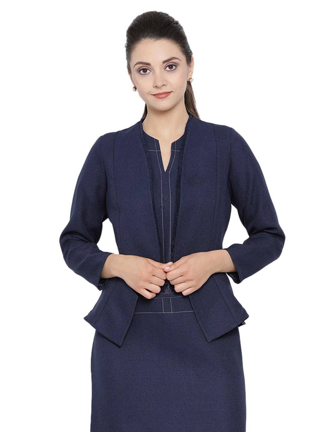 OFFICE & YOU Women Blue Printed Tailored Jacket