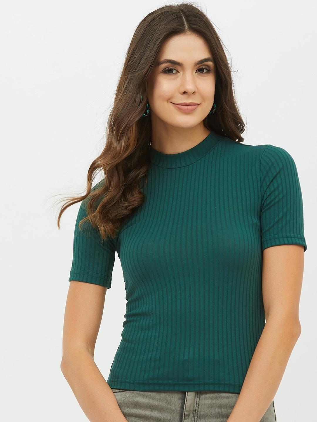Harpa Women Green Striped Fitted Top