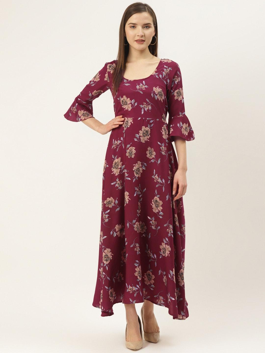 deewa-women-burgundy-&-beige-floral-print-maxi-dress