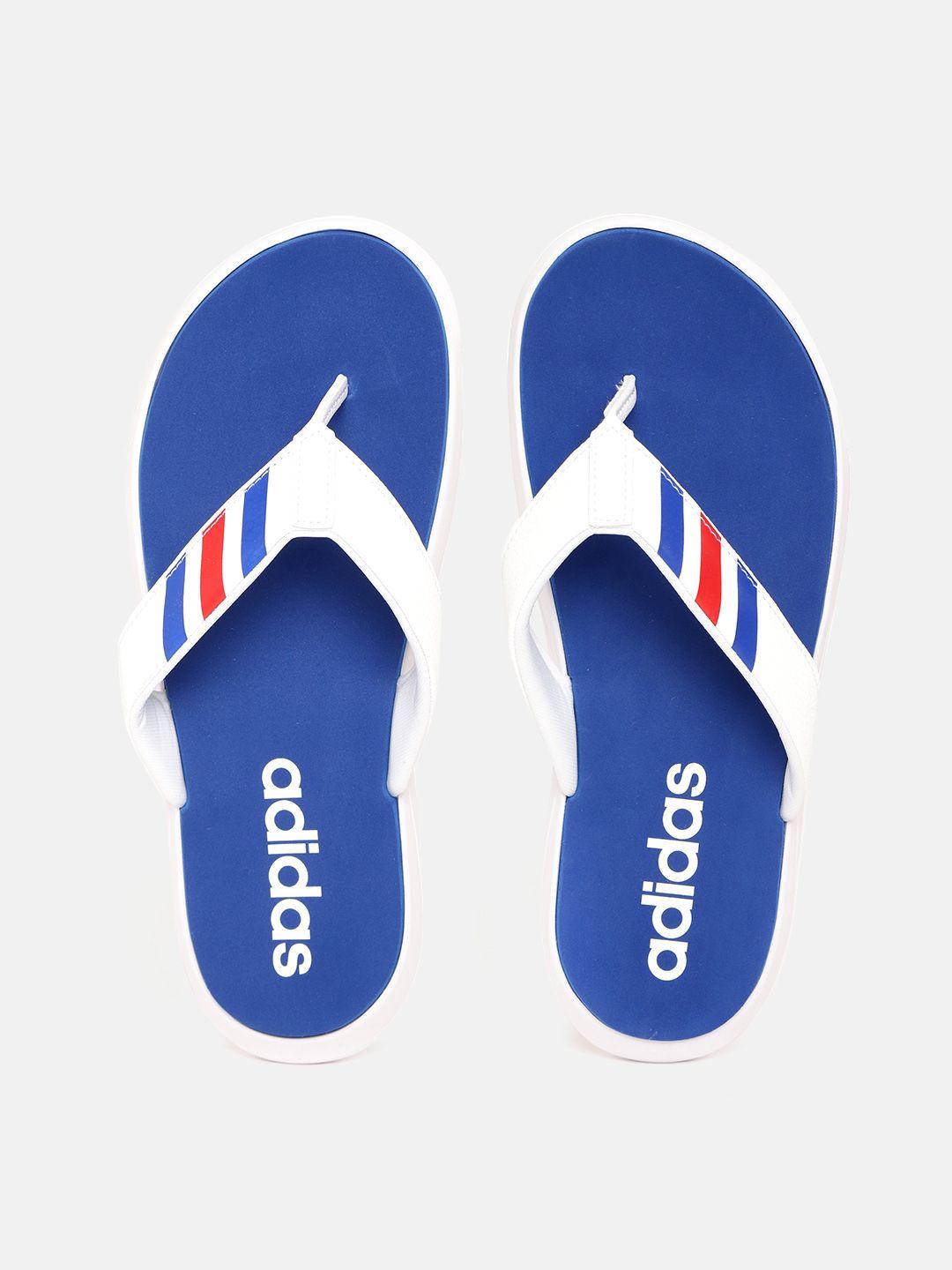 ADIDAS Men White & Blue Solid Comfort Thong Flip-Flops