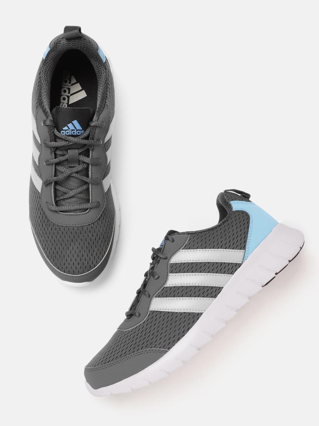 ADIDAS Men Charcoal Grey & Blue Woven Design Uiflow Running Shoes