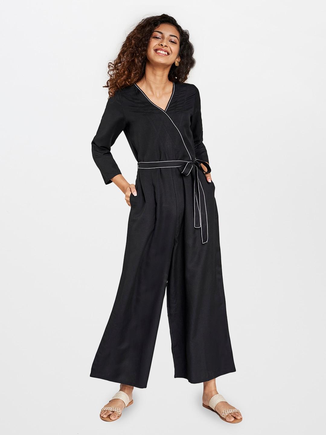 global-desi-women-black-solid-sustainable-basic-jumpsuit-with-belt