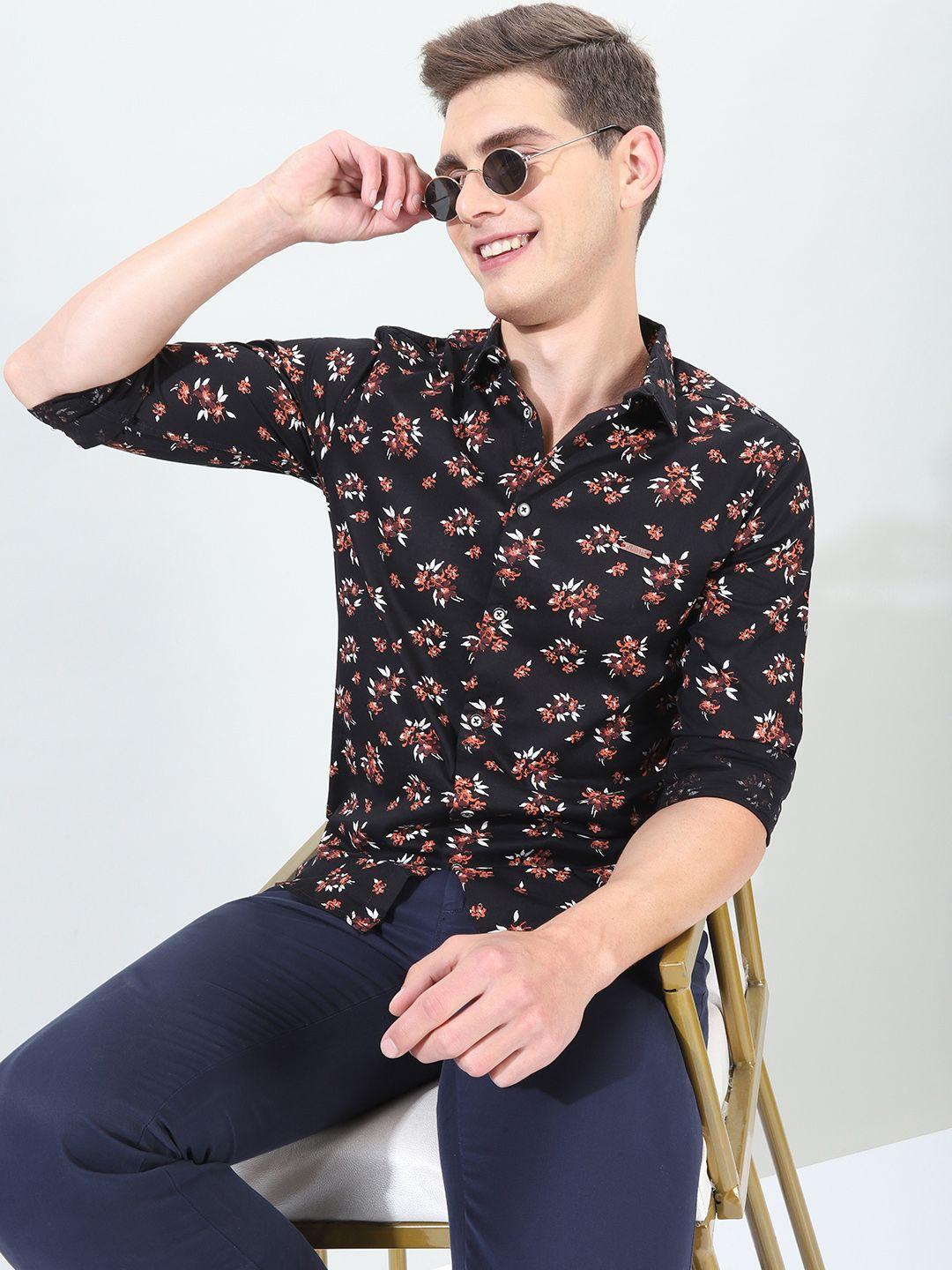 the-indian-garage-co-men-black-&-rust-red-slim-fit-printed-casual-shirt