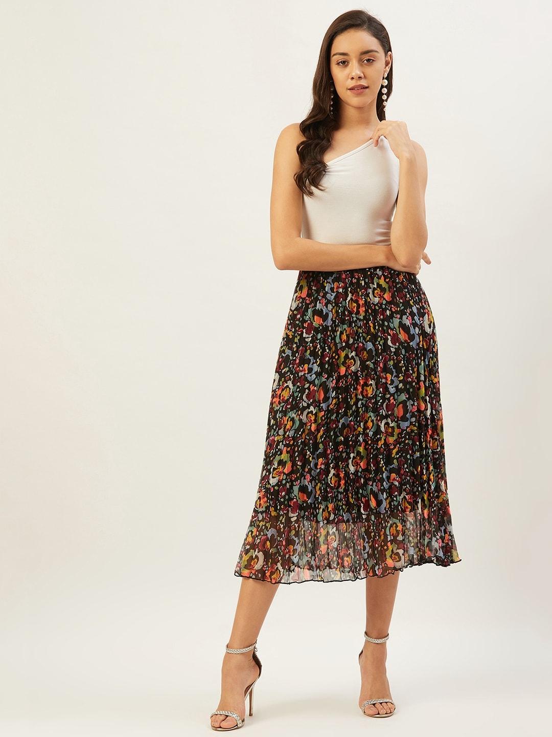 ANVI Be Yourself Women Black & Red Printed A-Line Midi Skirt