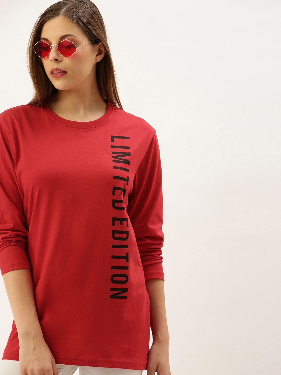 dillinger-women-red-placement-printed-round-neck-oversized-pure-cotton-t-shirt