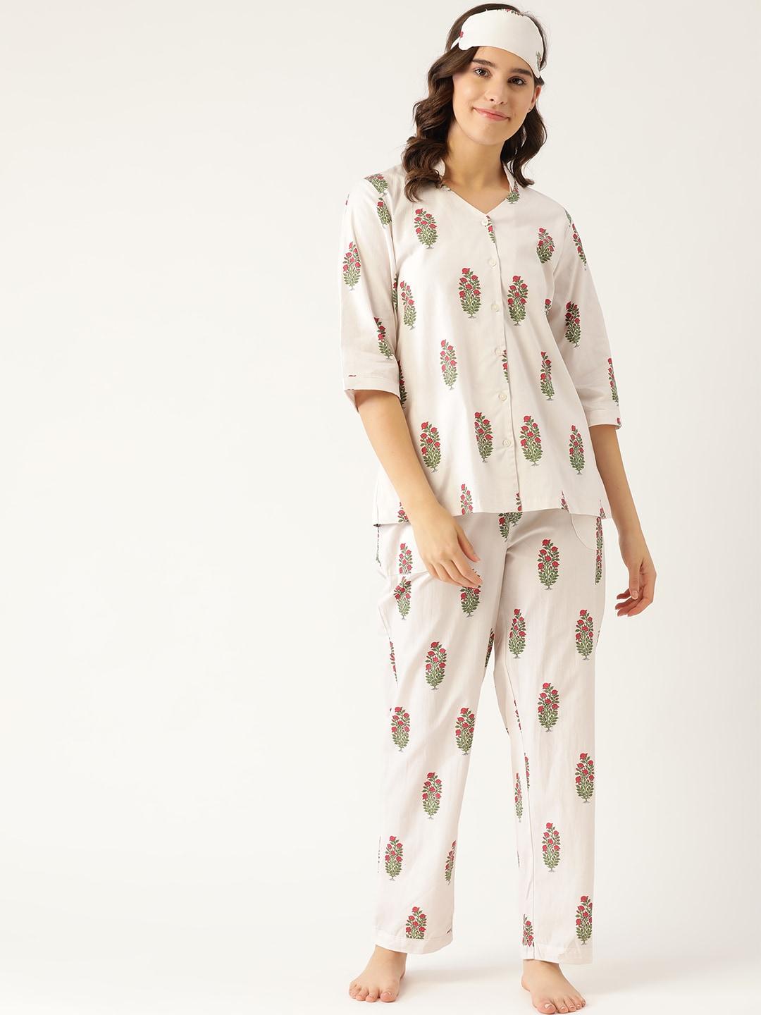 Rapra The Label Women Off White & Red Printed Night suit