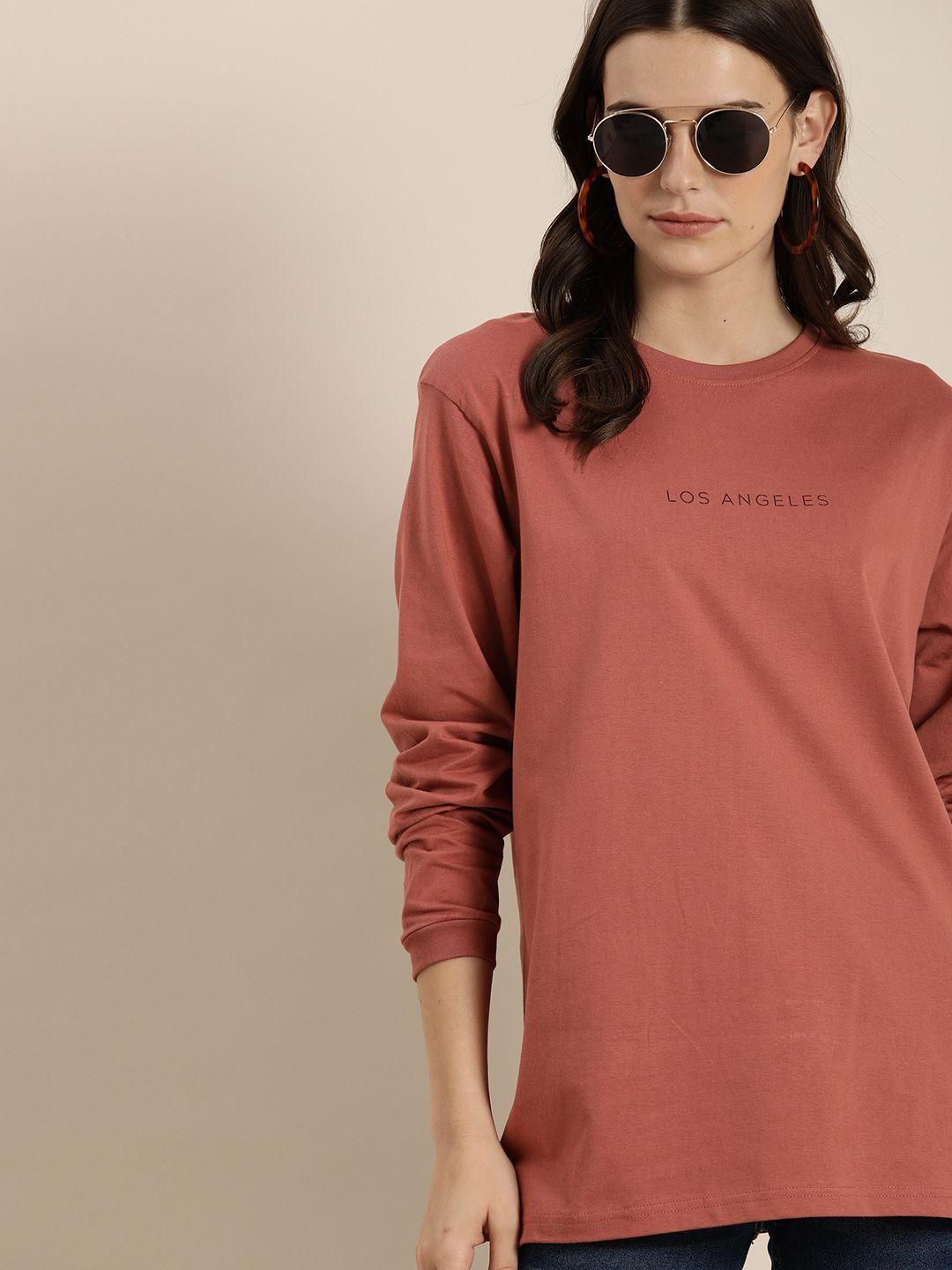 dillinger-women-brown-printed-round-neck-oversized-t-shirt