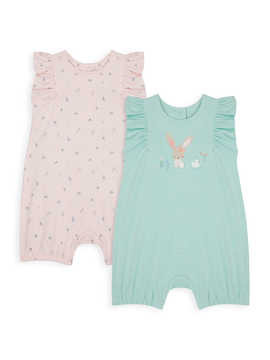mothercare-infant-girls-pack-of-2-green-&-pink-printed-rompers