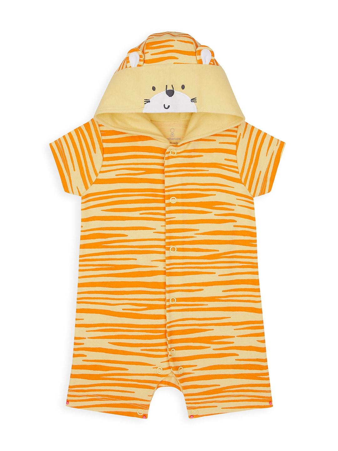 mothercare-infants-yellow-&-orange-animal-printed-pure-cotton-hooded-rompers