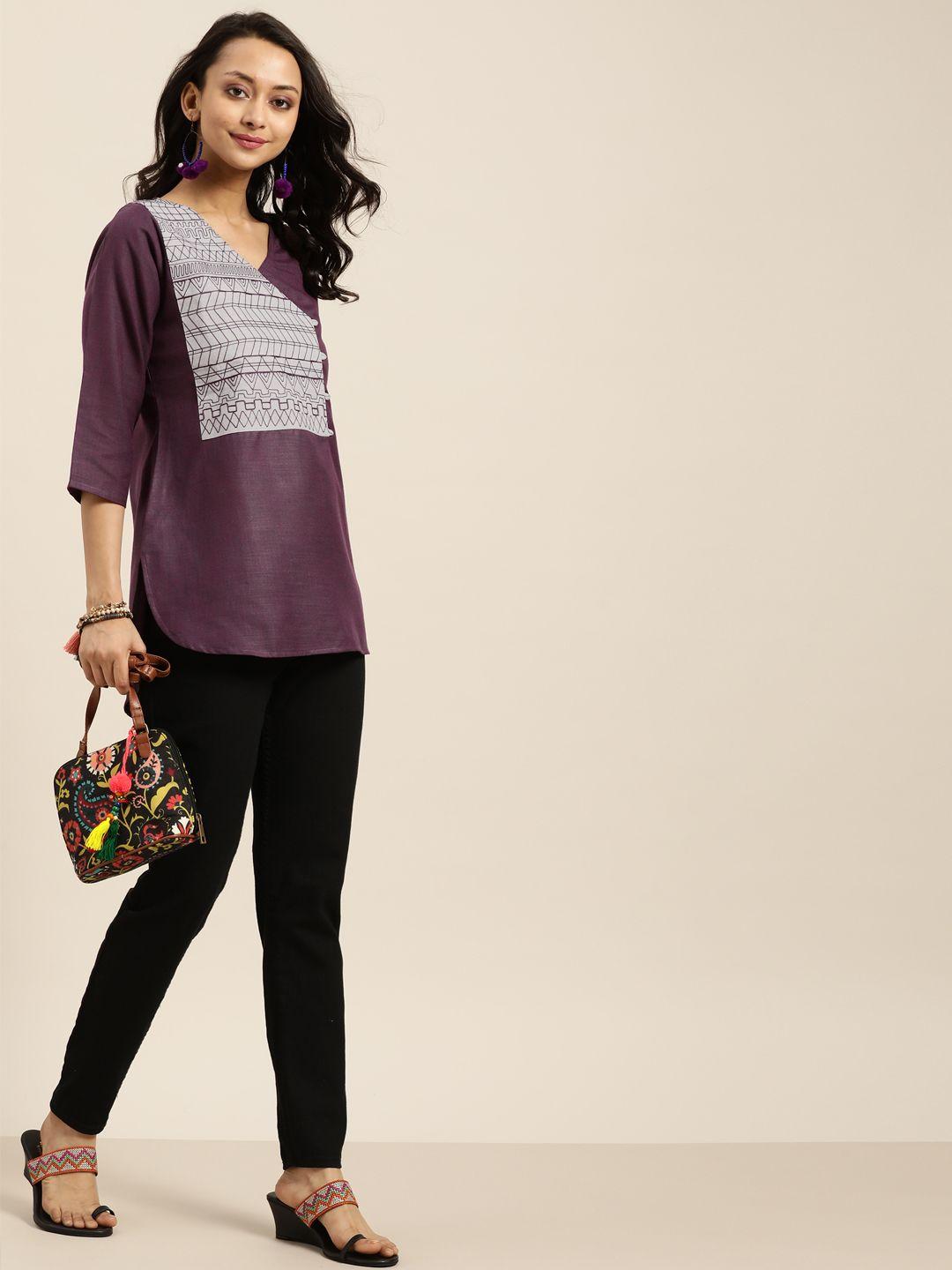 sangria-purple-&-grey-geometric-embroidered-top