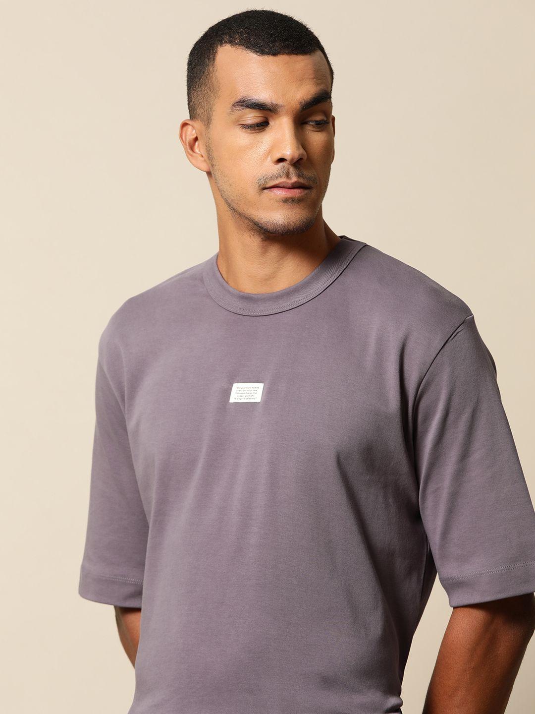 Mr Bowerbird Men Purple Pure Cotton Philosophy Crew Neck Oversized Pure Cotton T-shirt