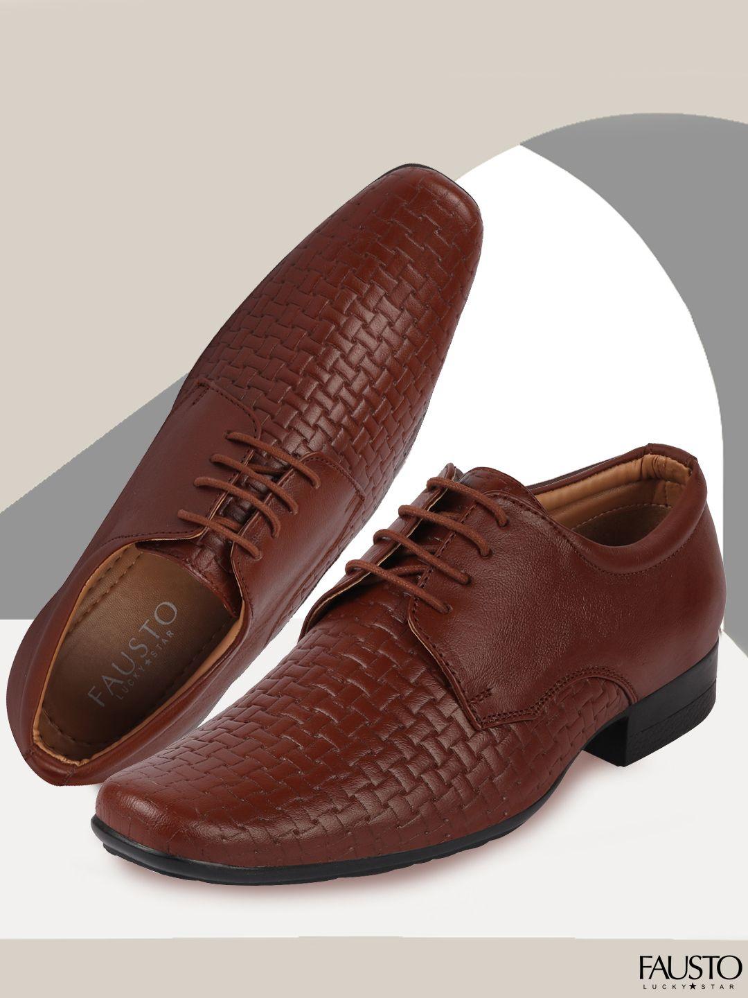 FAUSTO Men Brown Textured Leather Formal Derbys