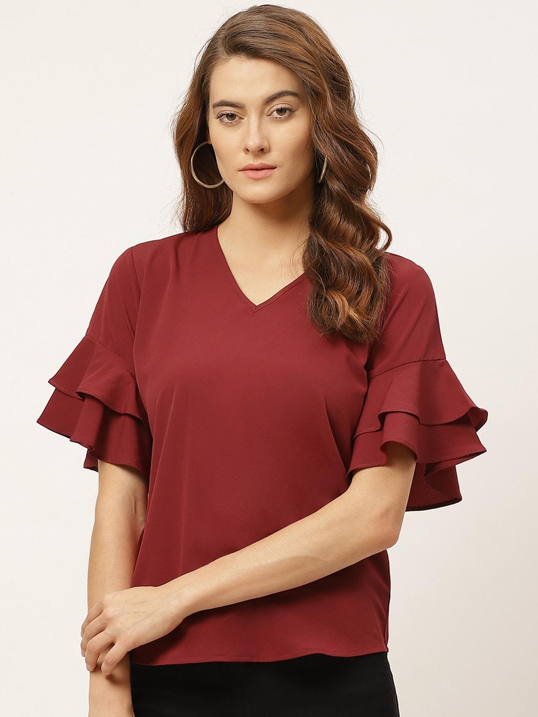one-femme-maroon-bell-sleeves-regular-top