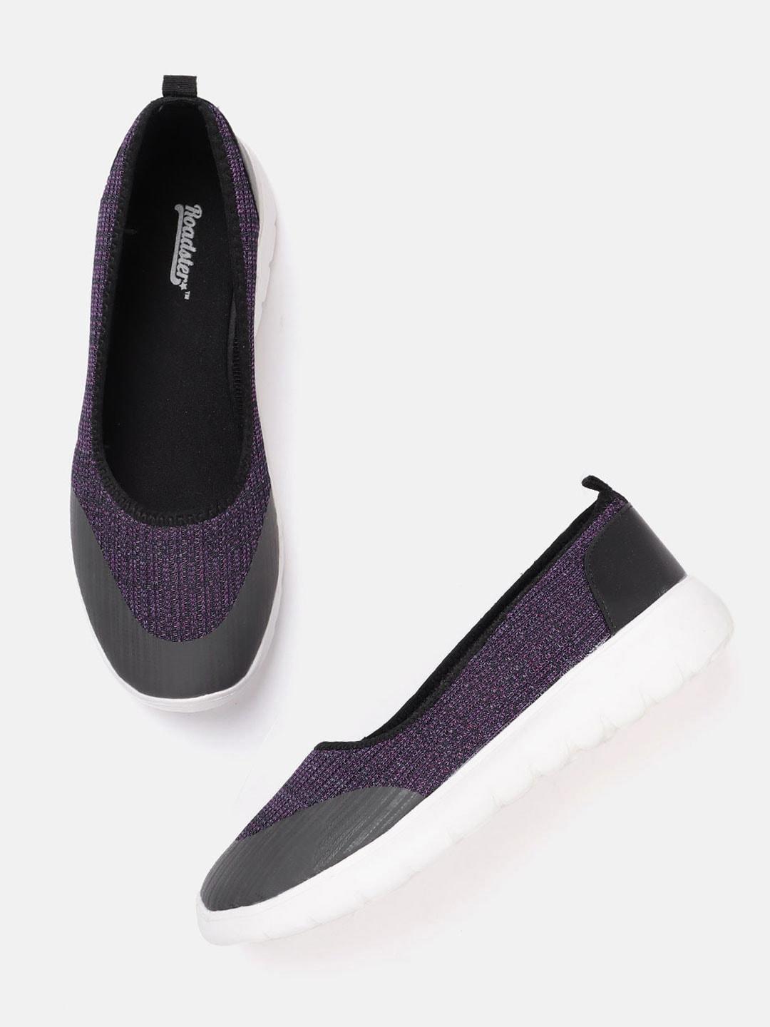 Roadster Women Purple & Navy Blue Woven Design Slip-On Sneakers