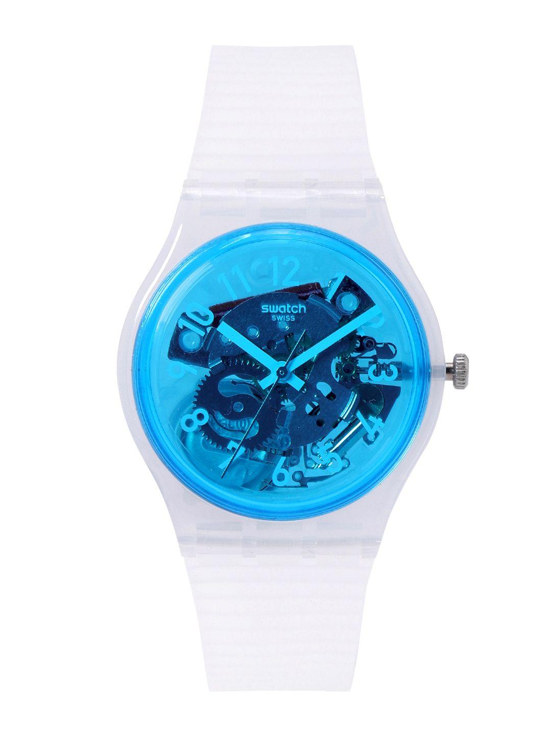 Swatch Women Blue Retro-Bianco Swiss Made Skeleton Water Resistant Analogue Watch GW215