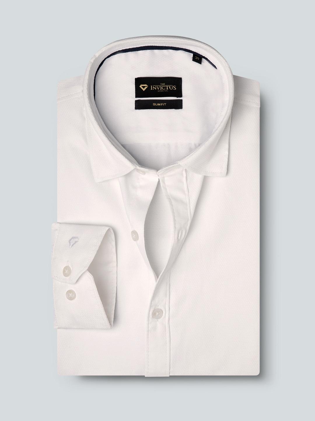 INVICTUS Men Easy Care White Self-Design Pure Cotton  Sustainable Formal Shirt