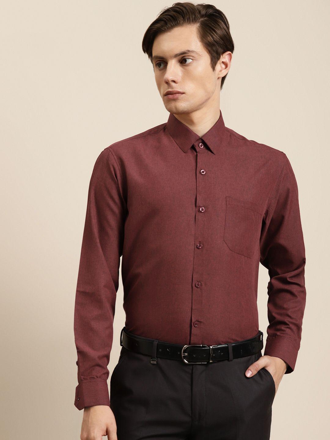 sojanya-men-maroon-pure-cotton-classic-regular-fit-solid-formal-shirt