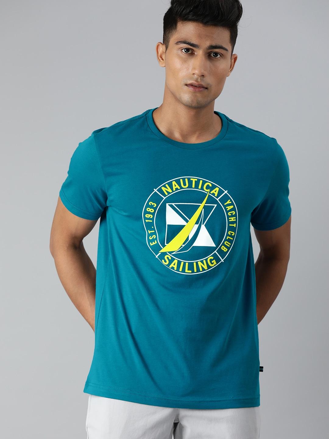 Nautica Men Blue Pure Cotton Typography Printed T-shirt