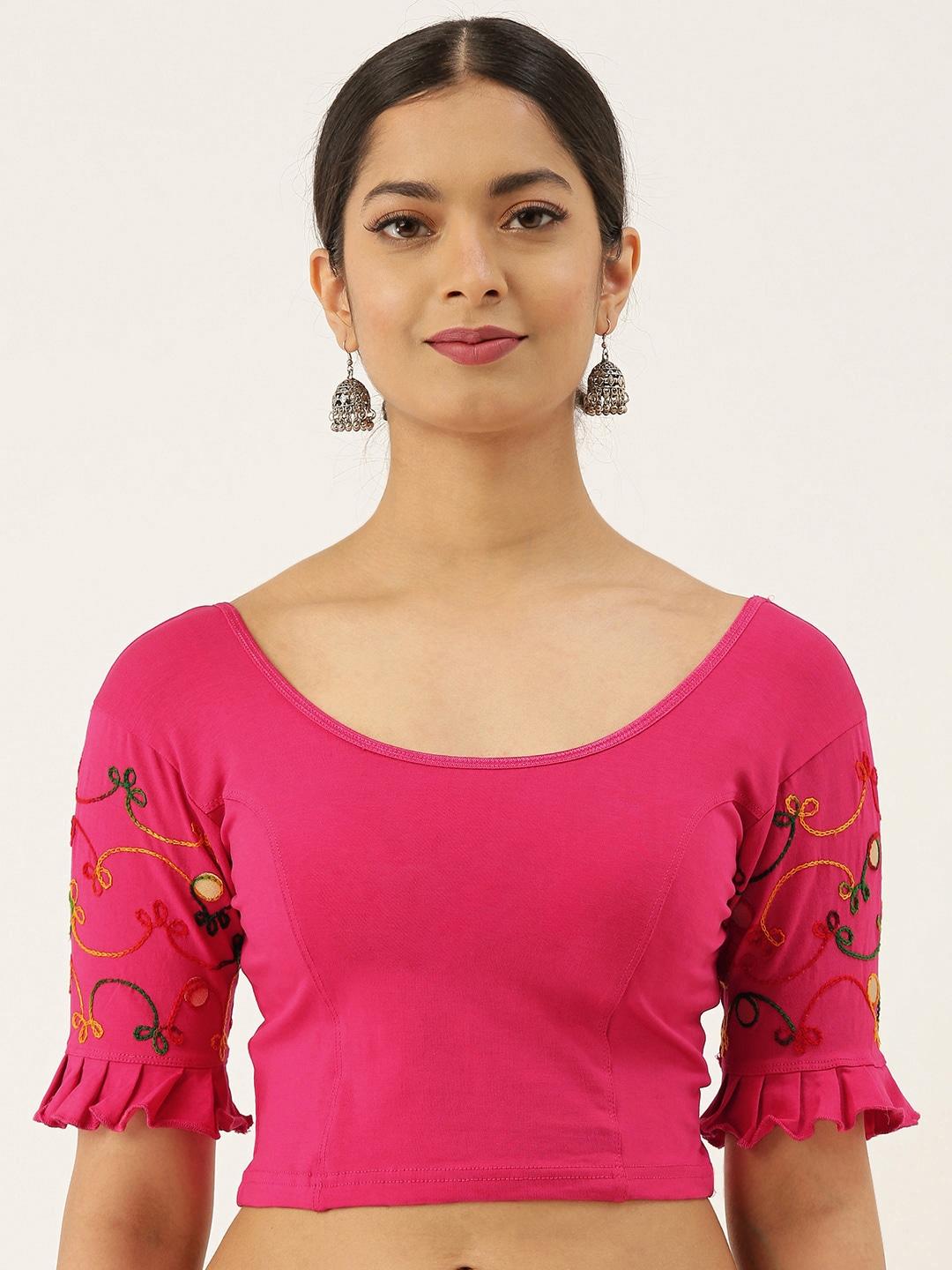 vastranand-women-pink-solid-stretchable-ari-work-saree-blouse