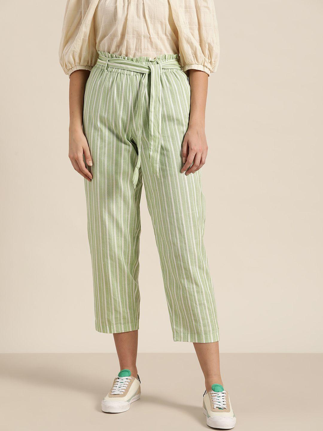 shae-by-sassafras-women-green-&-white-striped-paper-bag-waist-cropped-trousers