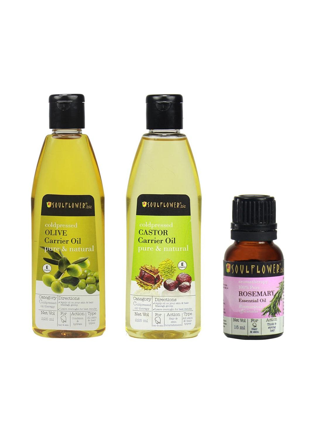 Soulflower Unisex Set of 3 Sustainable Hair Oils & Essential Oil For Dry Skin