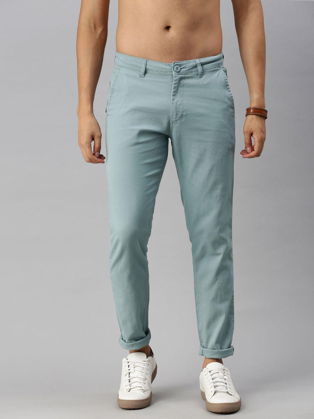 Roadster Men Blue Regular Fit Self Design Regular Trousers