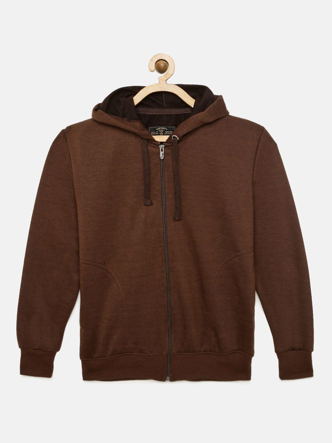 ADBUCKS Boys Brown Solid Hooded Sweatshirt