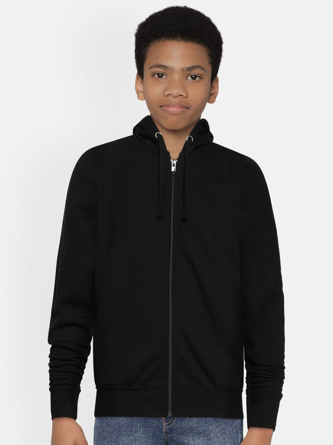 ADBUCKS Boys Black Solid Pure Cotton Hooded Sweatshirt