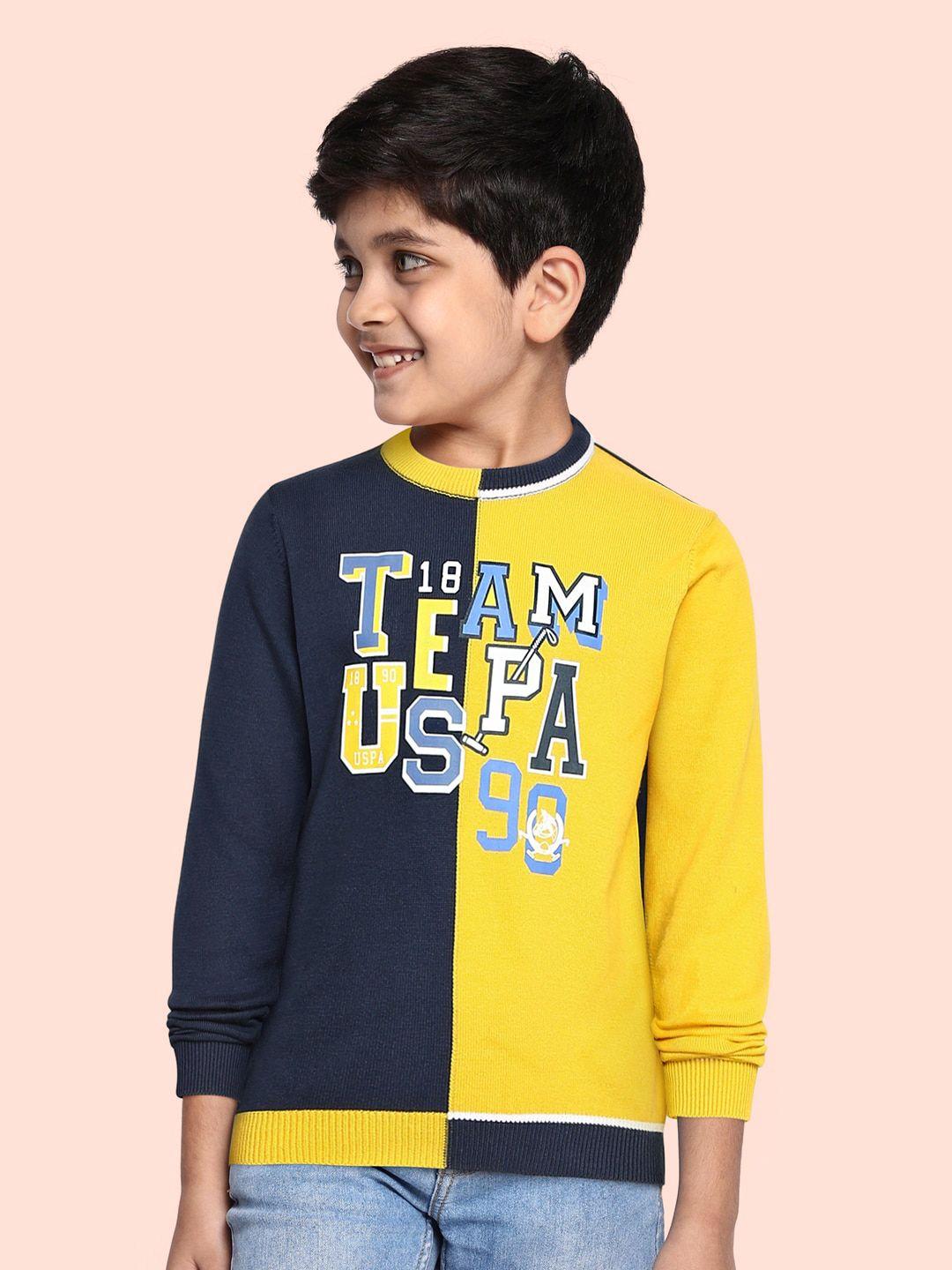 U.S. Polo Assn. Kids Boys Yellow Colourblocked Pullover Sweater
