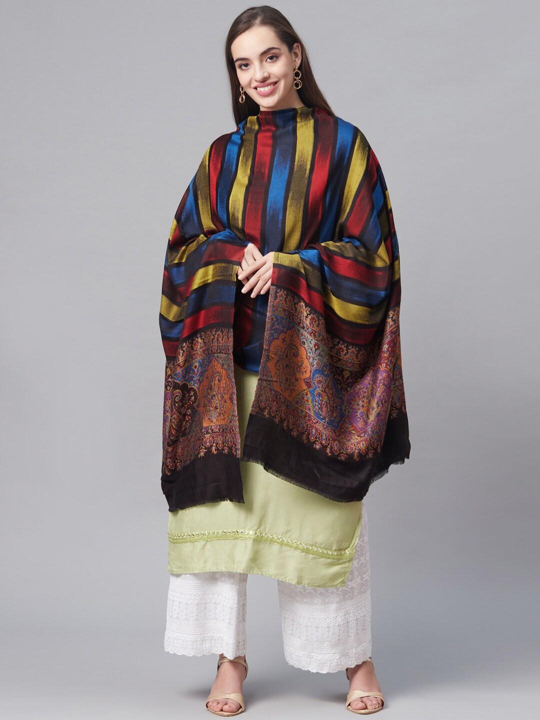 Pashtush Women Black & Mustard Yellow Striped Designer Stole