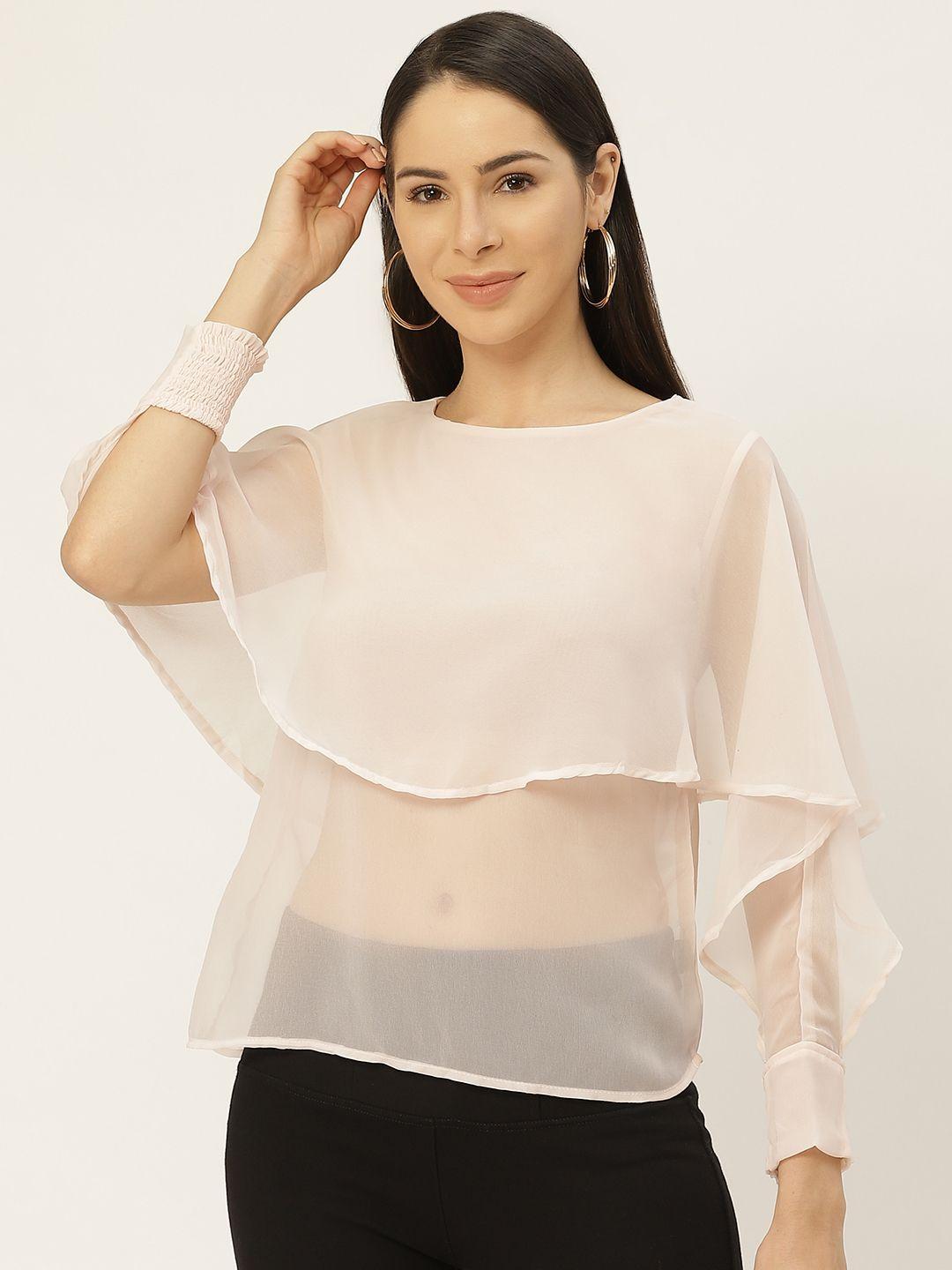 belle-fille-pink-solid-flared-sleeves-layered-regular-top