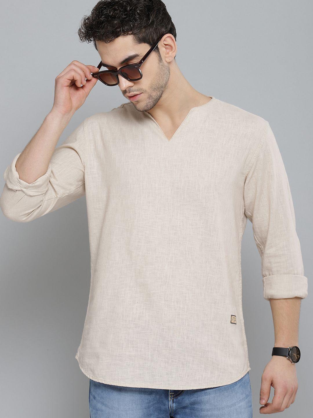 dennison-men-beige-comfort-fit-solid-shirt-style-kurta
