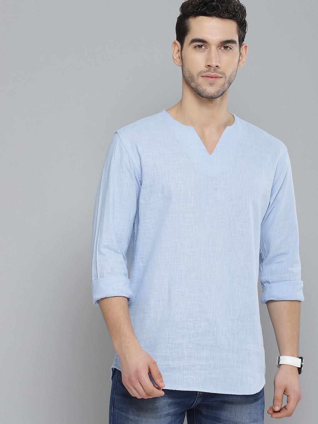 dennison-men-blue-comfort-fit-solid-shirt-style-kurta