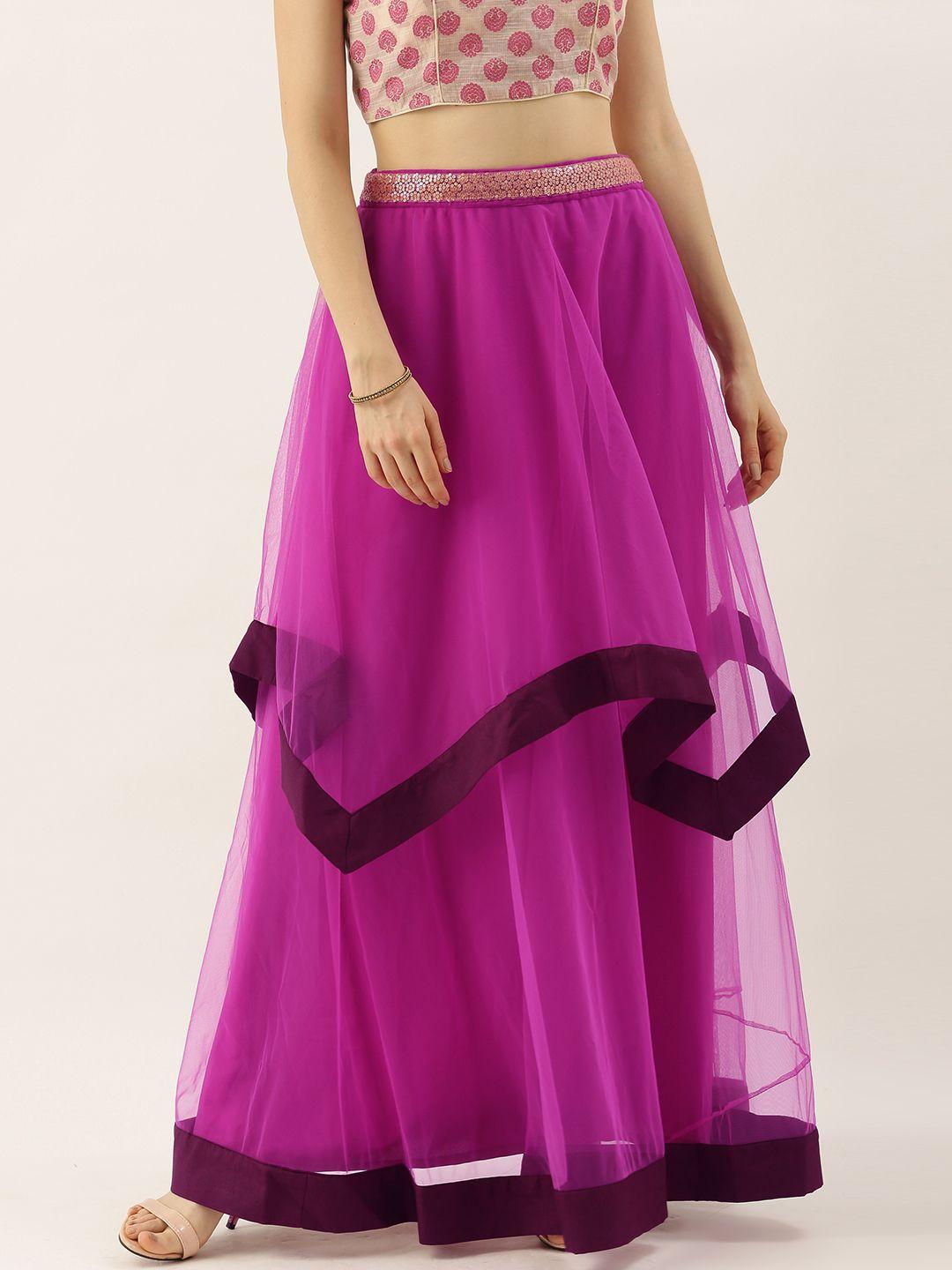 Ethnovog Women Made To Measure Purple NetLayered  Handkerchief Skirt