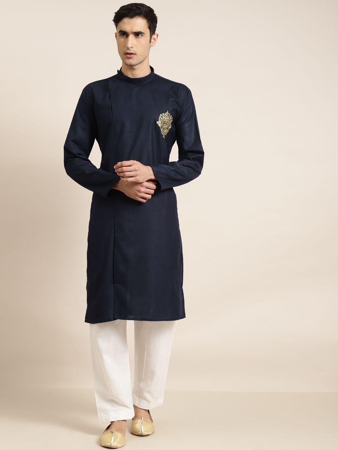 sojanya-men-navy-blue-thread-work-indigo-pure-cotton-straight-kurta