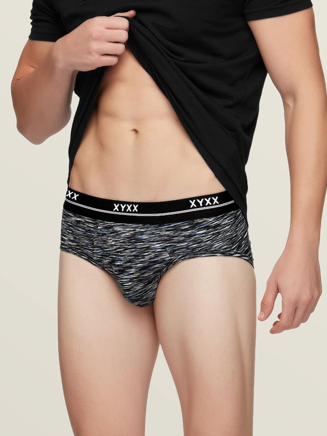 XYXX Men Black & Grey Abstracted IntelliSoft Antimicrobial Basic Briefs XYBRF78