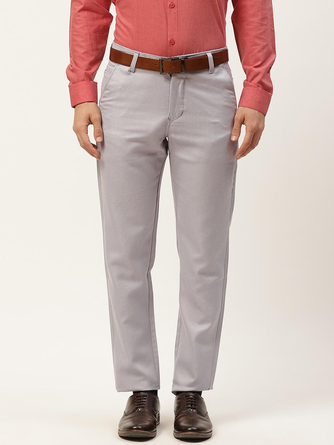 SOJANYA Men Grey Floral Smart Formal Trousers