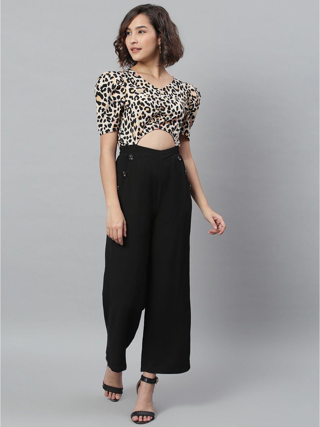 kassually-women-black-&-cream-coloured-colourblocked-leopard-printed-basic-jumpsuit