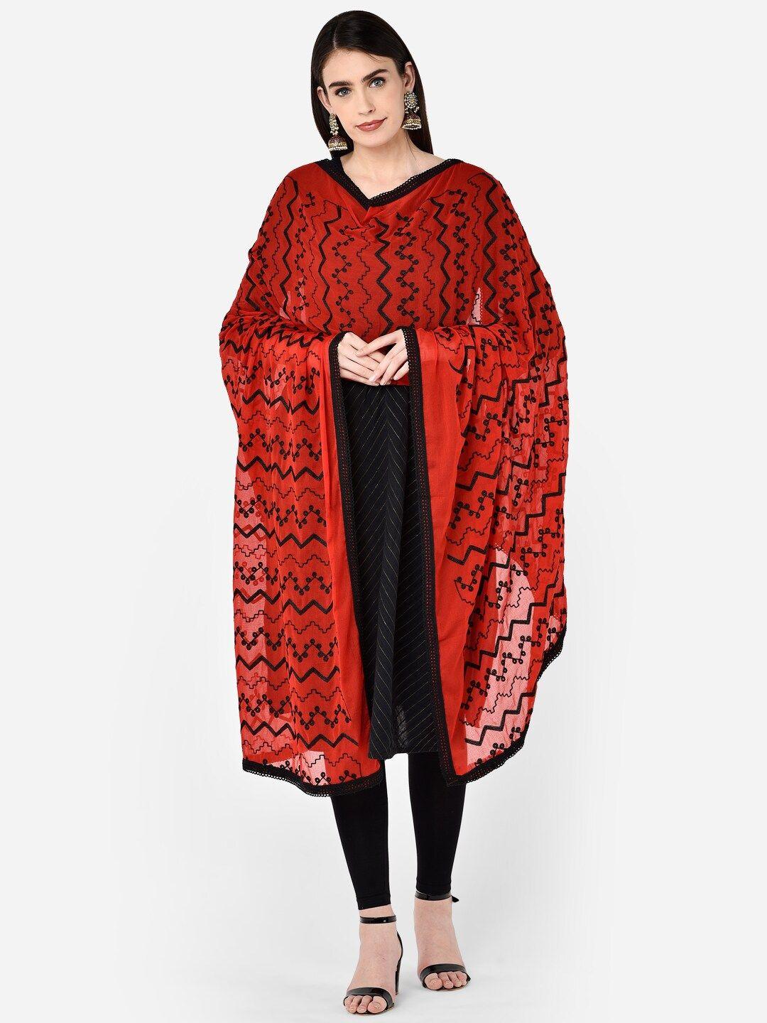 dupatta-bazaar-red-&-black-embroidered-chiffon-dupatta