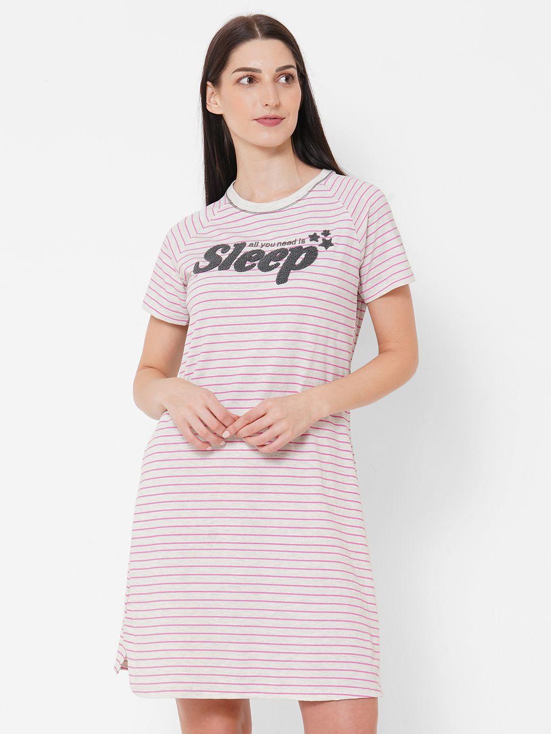 Sweet Dreams Grey Melange & Pink Striped Nightdress