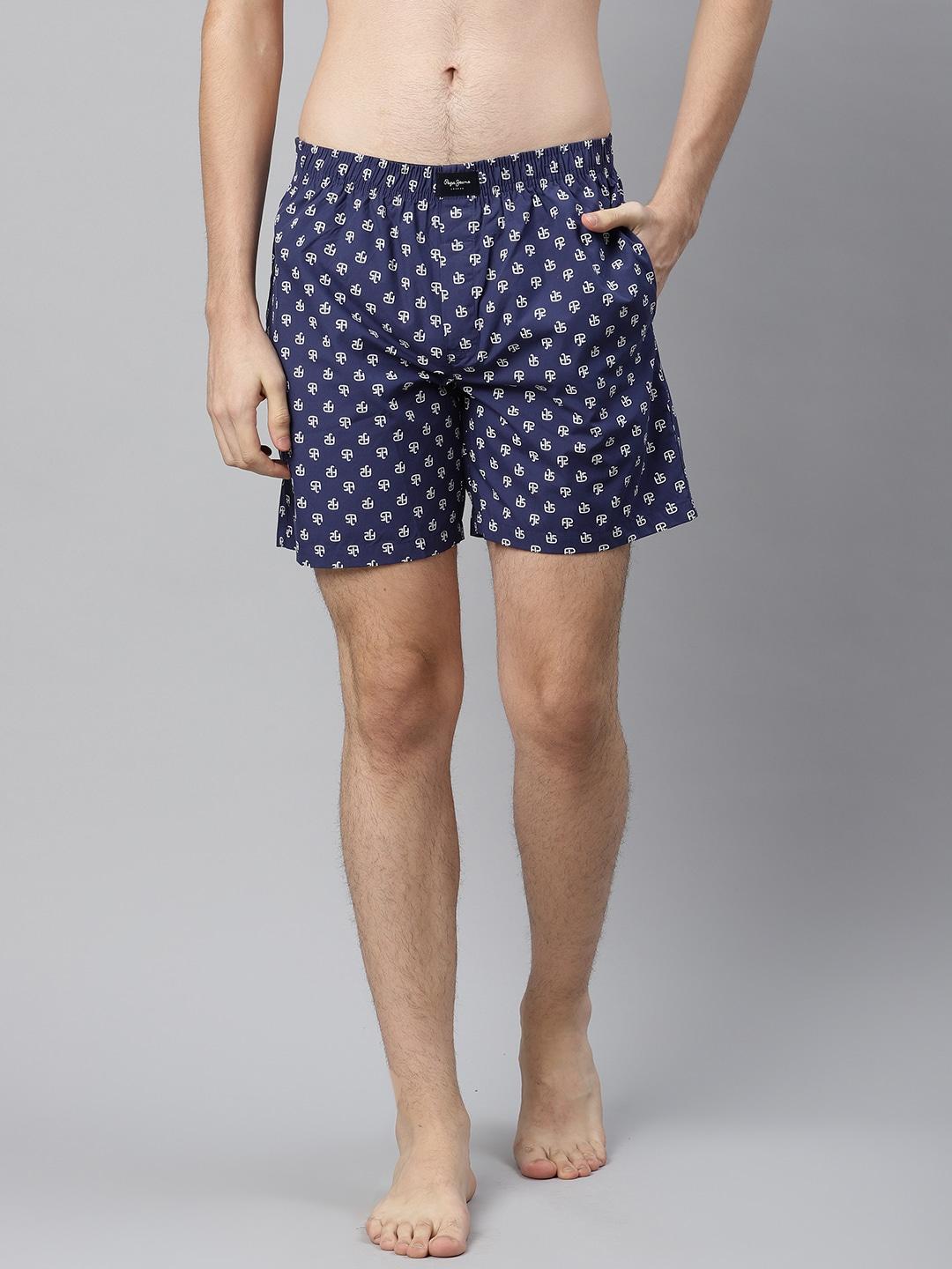 Pepe Jeans Men Navy Blue & White Pure Cotton Printed Boxers 8904311334187