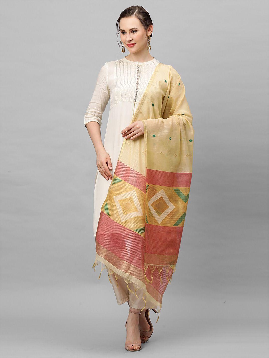 indo-era-cream-coloured-&-pink-woven-design-dupatta