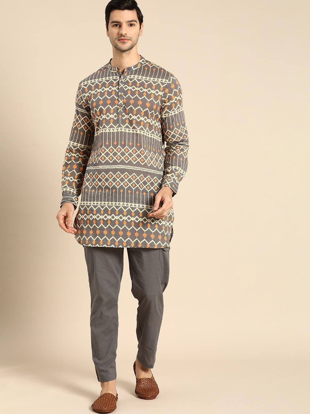 anouk-men-grey-printed-pure-cotton-kurta-with-trousers